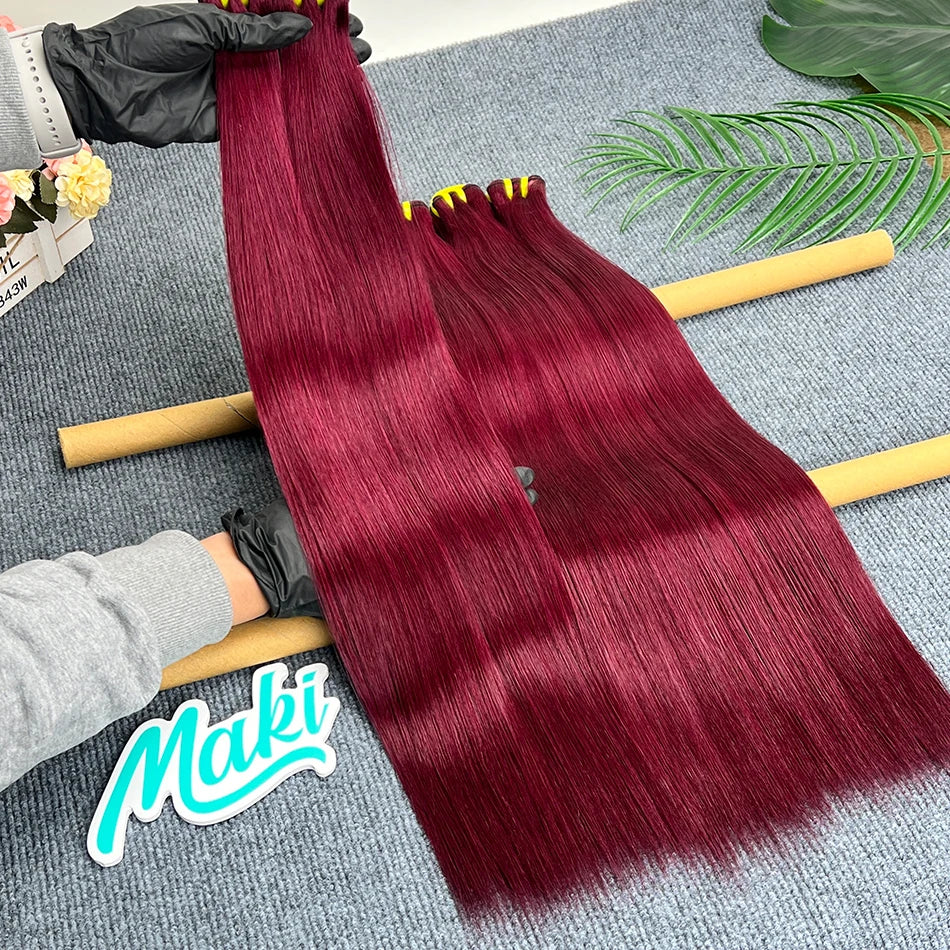 #99j Color Double Drawn Straight Burgundy Human Hair Bundles 100% Virgin Hair Weave Extensions 18-26 Inches 1/2/3/4 Bundles