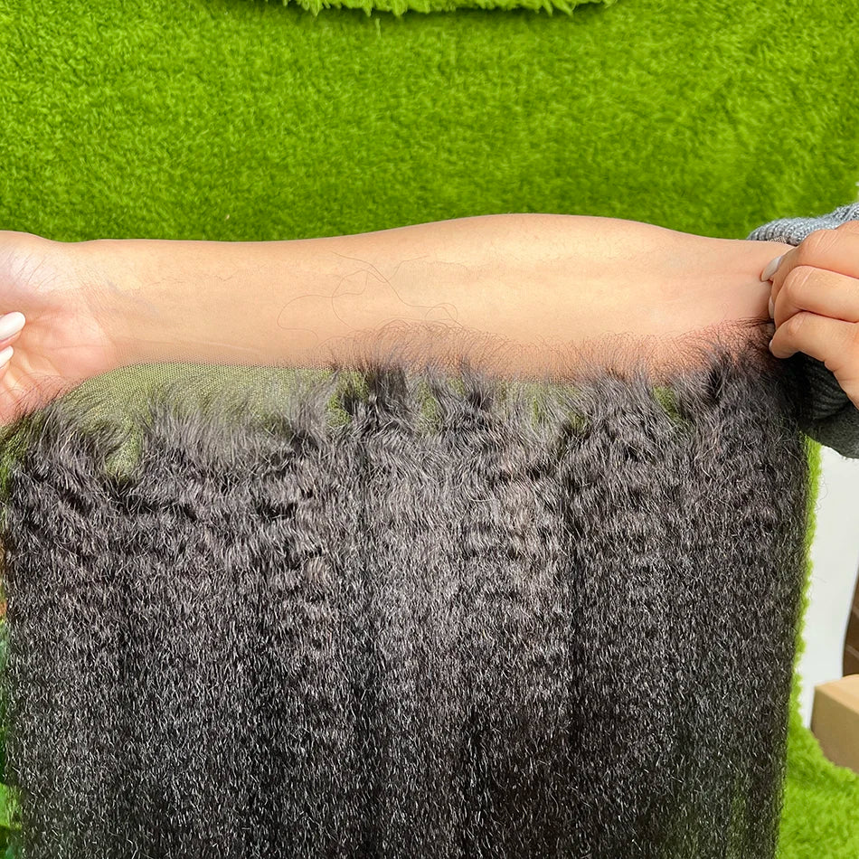 Kinky Straight 13x6 HD Lace Frontal 100% Human Hair #1B Natural Black Color Preplucked Bleached Knots Lace Vietnamese Hair