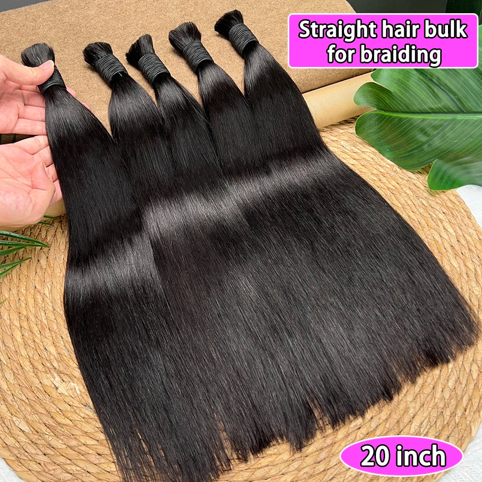 Straight Hair Bulk Braids Human Hair 100% Unprocessed Raw Virgin Human Hair No Weft For Braiding #1B Natural Black Color Hair