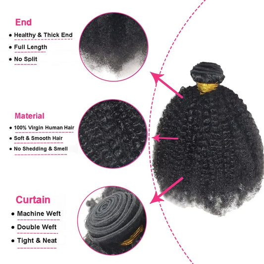 Raw Indian Afro Kinky Curly Hair Bundles — 100% Virgin Remy