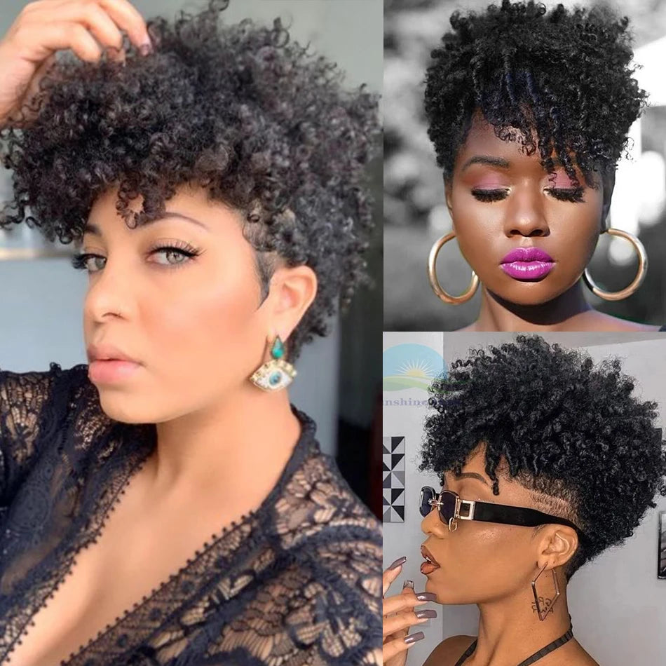 Short Afro Kinky Curly Pixie Wig — 100% Human Hair