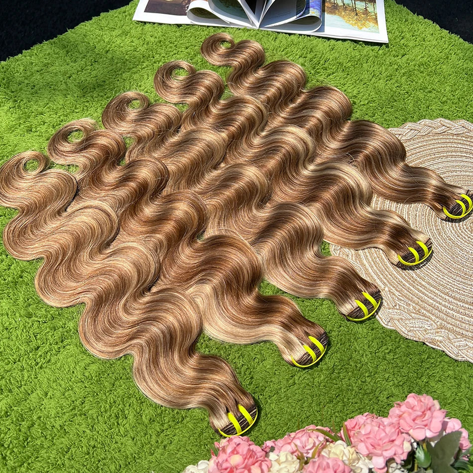 P4/27 Highlight Colored Body Wave Human Hair Bundles Honey Blonde 10-30 Inch 100grams/Bundle 100% Virgin Hair Weaving Extensions