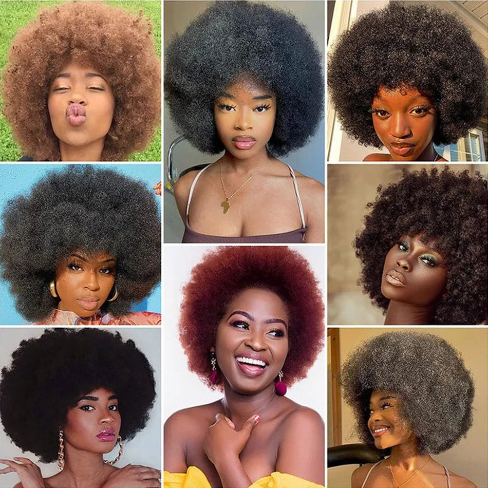 Fluffy Afro Kinky Curly Wig — Short Sassy, 100% Brazilian Hair