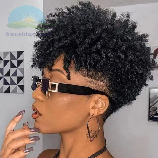 Short Afro Kinky Curly Pixie Wig — 100% Human Hair