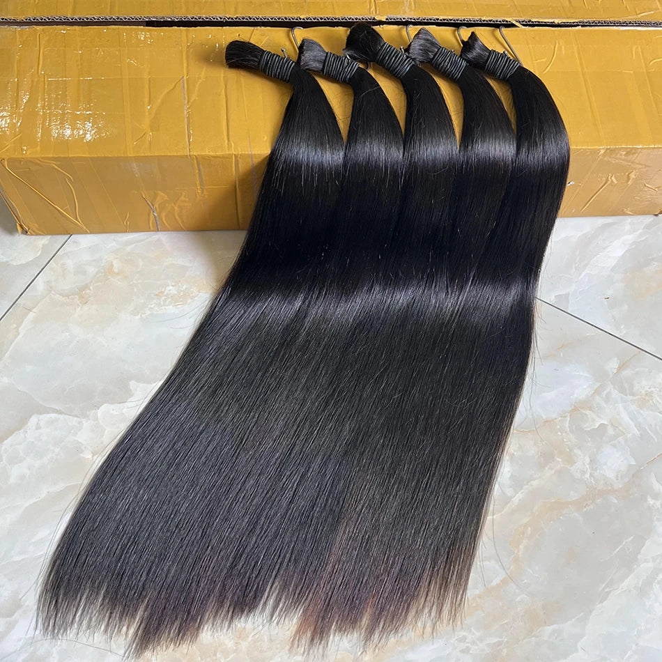 Straight Hair Extension Bulk No Weft 100% Unprocessed Raw Virgin Human Hair #1B Natural Color 100g/Pcs High Quality For Braiding