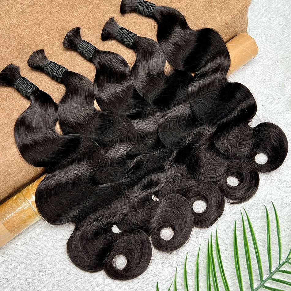 Body Wave Double Drawn Human Hair Bulk For Braiding Hair Extensions #1B Natural Black Color No Weft Raw Virgin Wavy Braids Hair