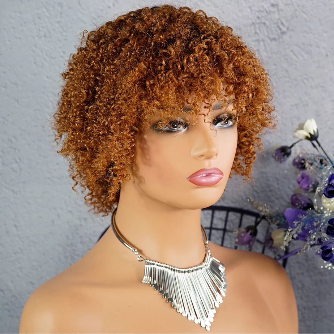 Short Afro Kinky Curly Pixie Wig — 100% Human Hair