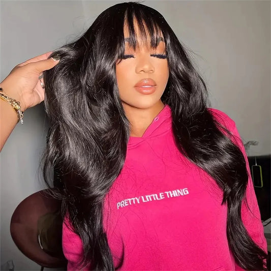 Body Wave Wig with Bangs — 32 Inch, Full Machine Made