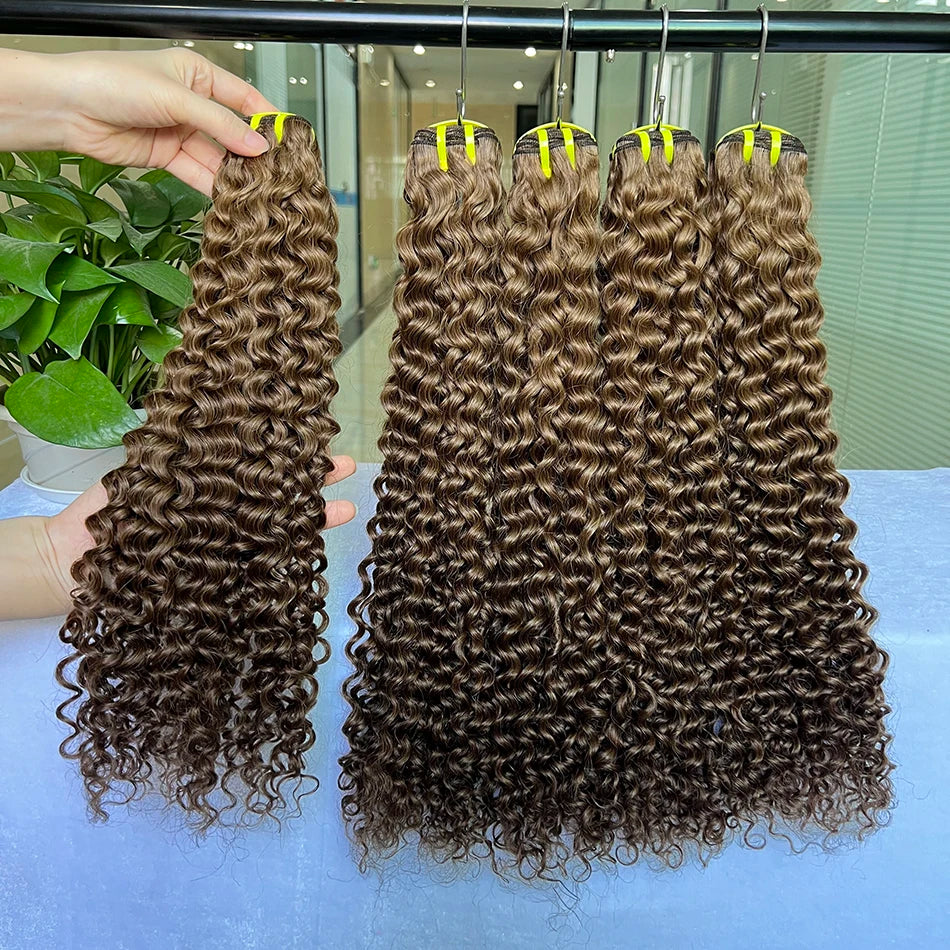 #8 Colored Deep Curly Human Hair Bundles 100% Raw Virgin Vietnamese Wavy Hair Weave Extensions 100grams/bundle 18-26 Inch