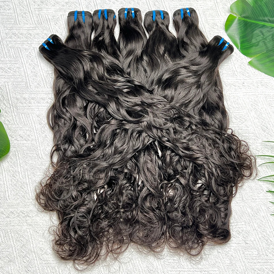18A Natural Wave Bundles 100% Human Hair Unprocessed Raw Virgin Hair Weave Extensions #1B Natural Color Wavy Hair 1 2 3 4 pcs
