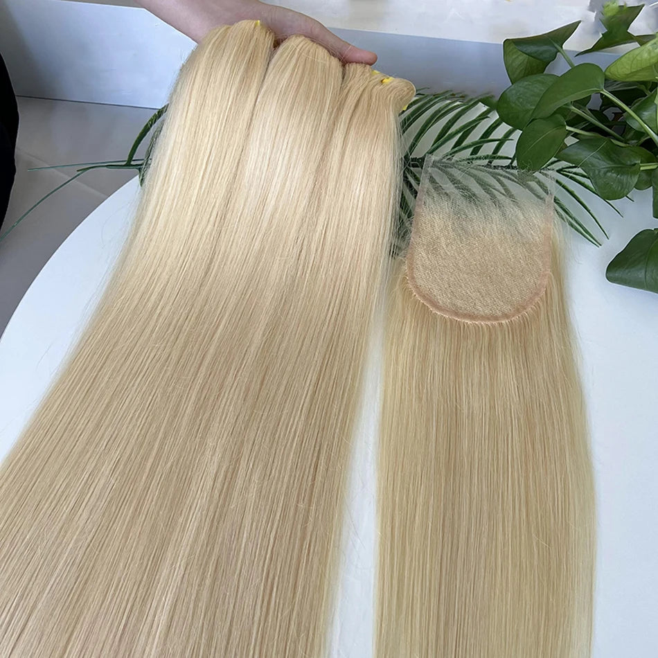 Blonde #613 Color Human Hair Bundles With 4x4 HD Lace Closure 13x4 Frontal Straight Unprocessed Raw Vietnamese Weave Extensions