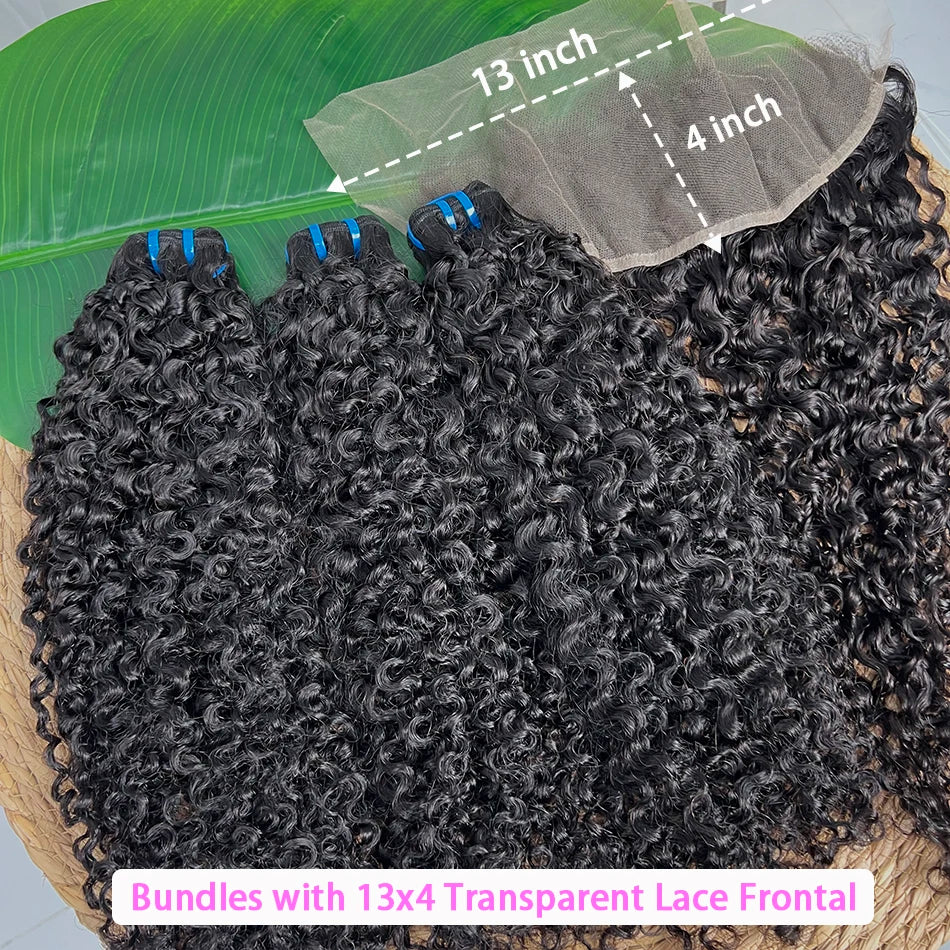 18A Burmese Curly Bundles With 13x4 Transparent Lace Frontal Human Hair #1B Natural Color 100% Raw Virgin Hair Weave Extensions