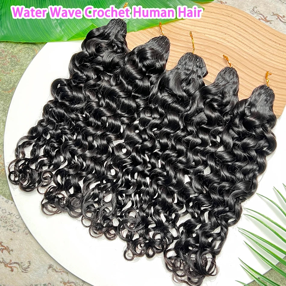 Water Wave Crochet Hair Extensions 100grams/pack Pre-Separated Invisible Knotless Curly Wavy Braids Feather Crochet Human Hair
