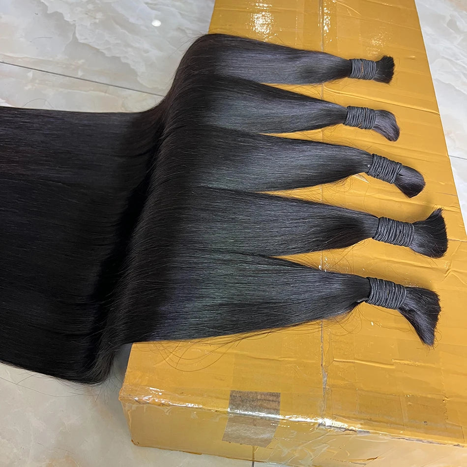 Straight Hair Extension Bulk No Weft 100% Unprocessed Raw Virgin Human Hair #1B Natural Color 100g/Pcs High Quality For Braiding