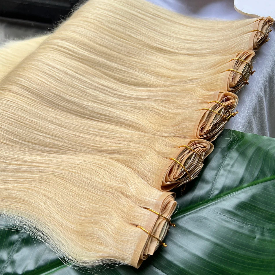 Straight #613 Blonde Color PU Weft Seamless Clips in Human Hair Extensions Invisible 100grams 7Pcs/Set Full Head Virgin Hair