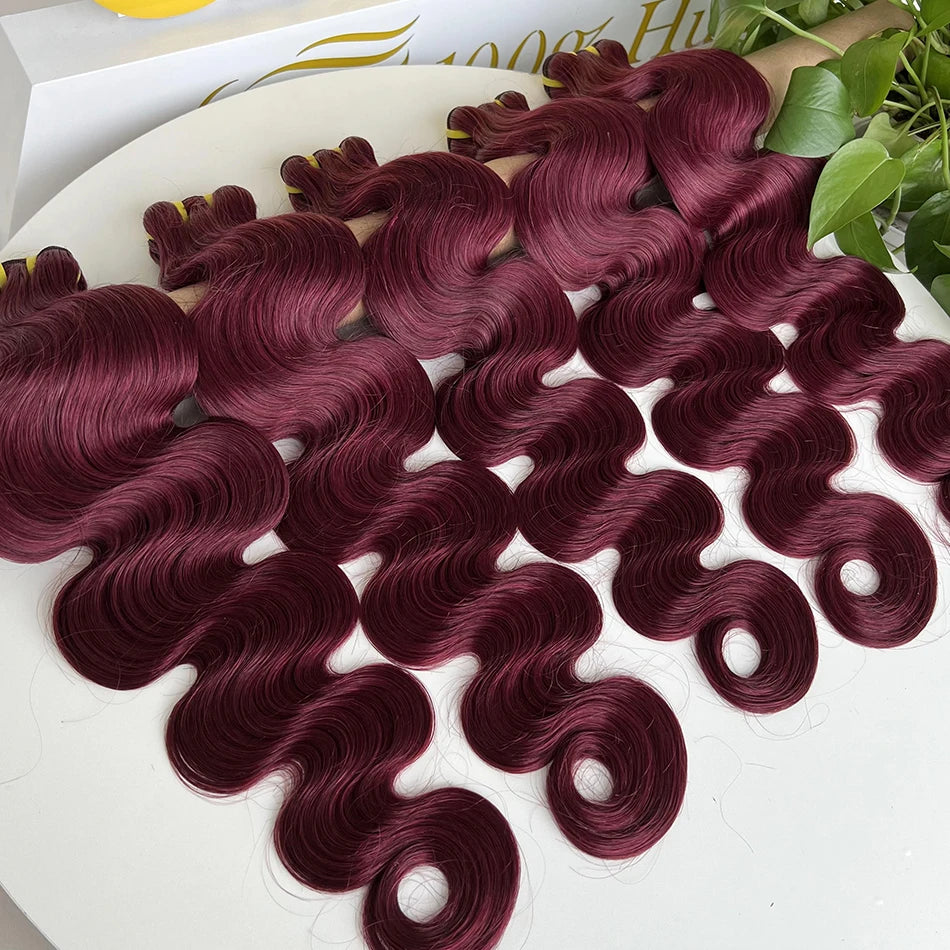 Burgundy #99j Color Body Wave Human Hair Bundles 16-30Inch 100% Vietnamese Raw Virgin Wavy Human Hair Weave Extensions For Women