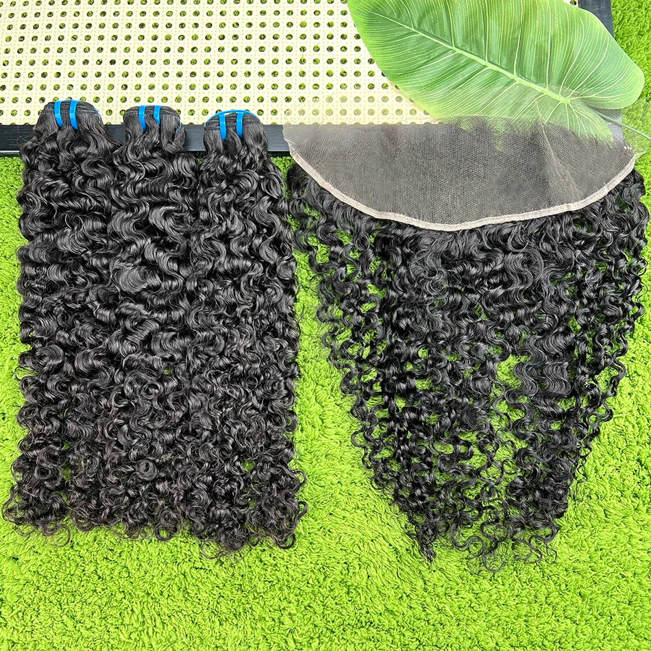 18A Burmese Curly Bundles With 13x4 HD Lace Frontal #1B Natural Color 100% Human Hair Weave Extensions And Closure Bundle Deal
