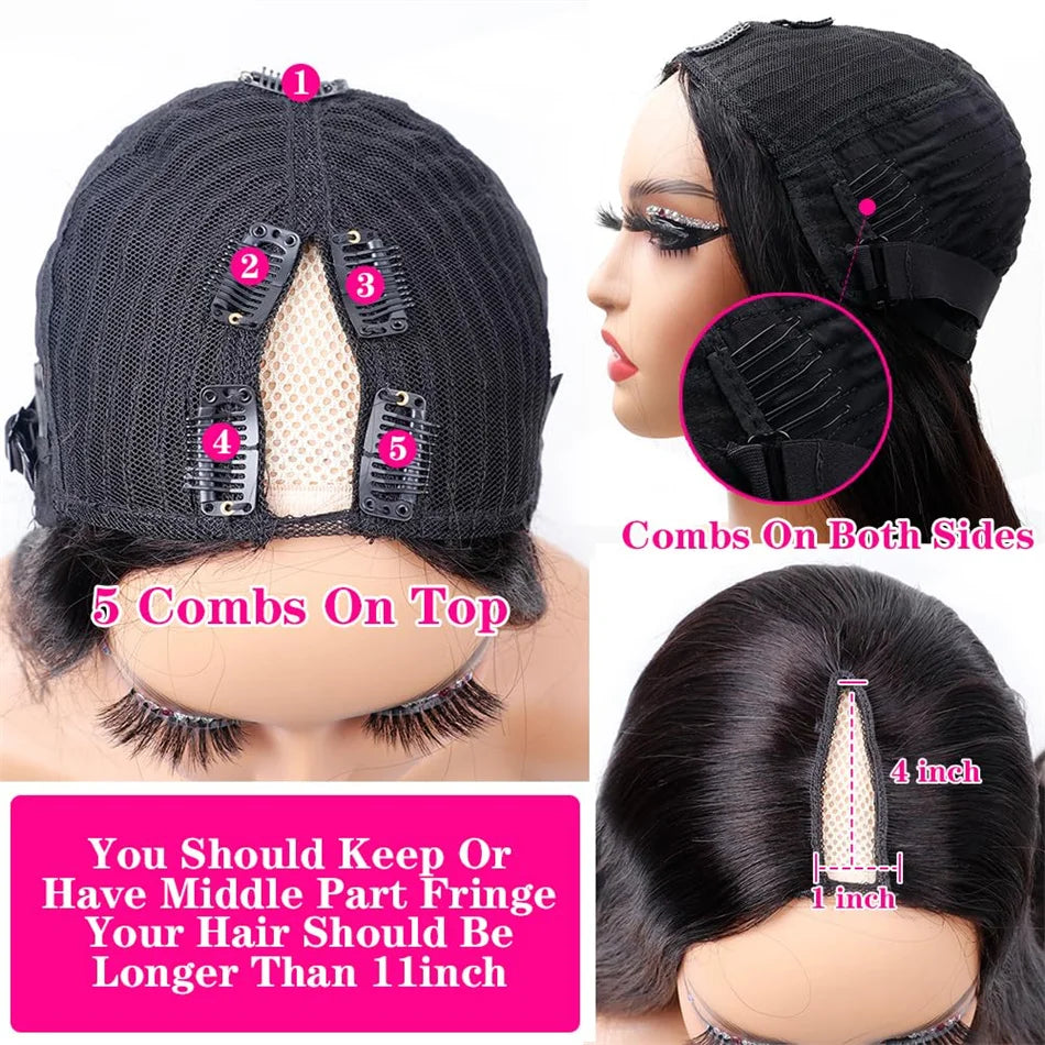 V-Part Bone Straight Wig — Full Machine Made, 180% Density