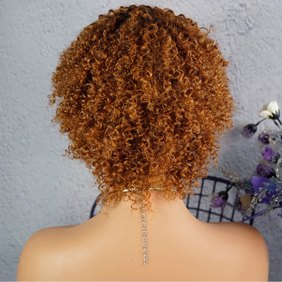 Short Afro Kinky Curly Pixie Wig — 100% Human Hair