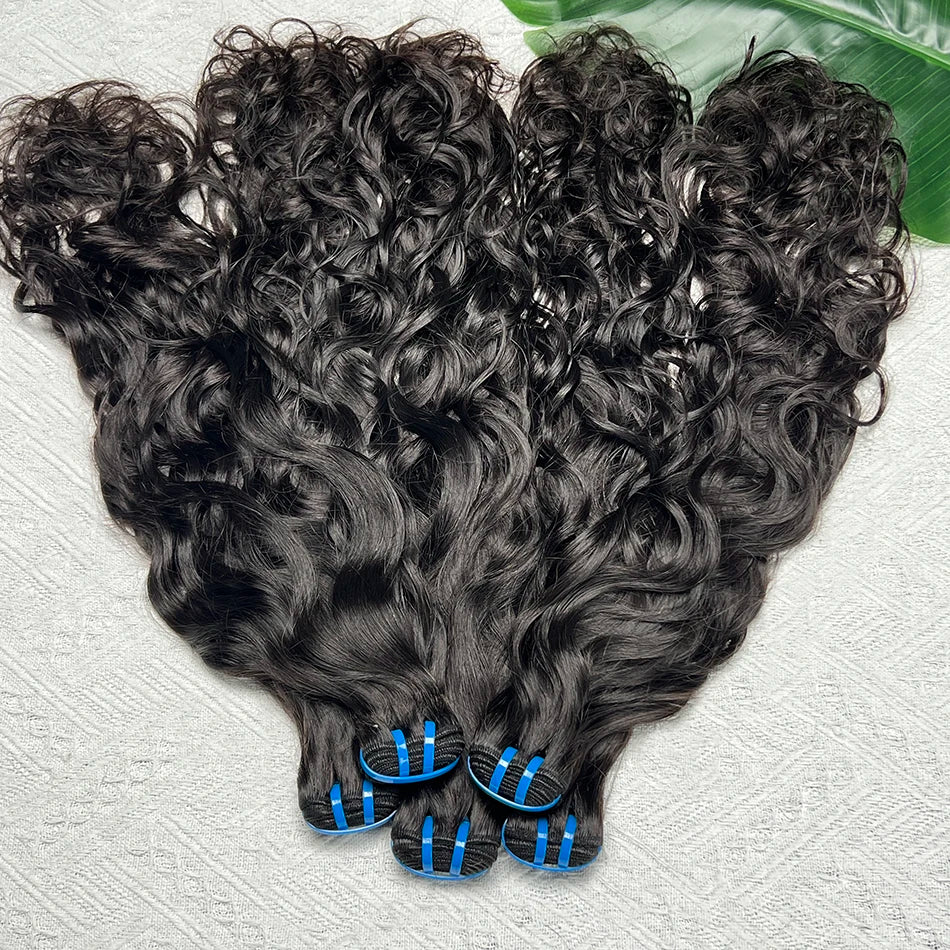 18A Natural Wave Bundles 100% Human Hair Unprocessed Raw Virgin Hair Weave Extensions #1B Natural Color Wavy Hair 1 2 3 4 pcs