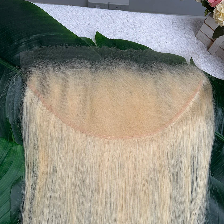 #613 Color Blonde 13x6 HD Lace Frontal Straight Real Human Hair Pre-Plucked Bleached Knots Melt Skin Invisible Lace For Women