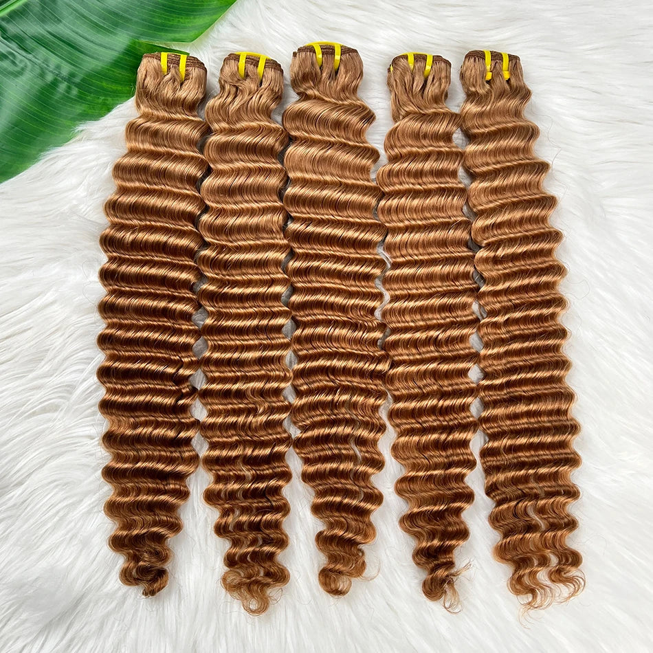 #30 Colored Deep Wave Bundles 100% Human Hair Double Weft 20-24 Inch Virgin Vietnamese Hair Weave Extensions 100 Grams For Women