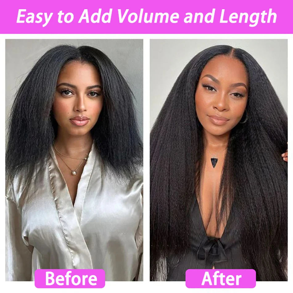 Kinky Straight Clip ins 100% Human Hair Extensions Seamless Invisible PU Weft Unprocessed 100grams 7Pcs/Set #1B Natural Color