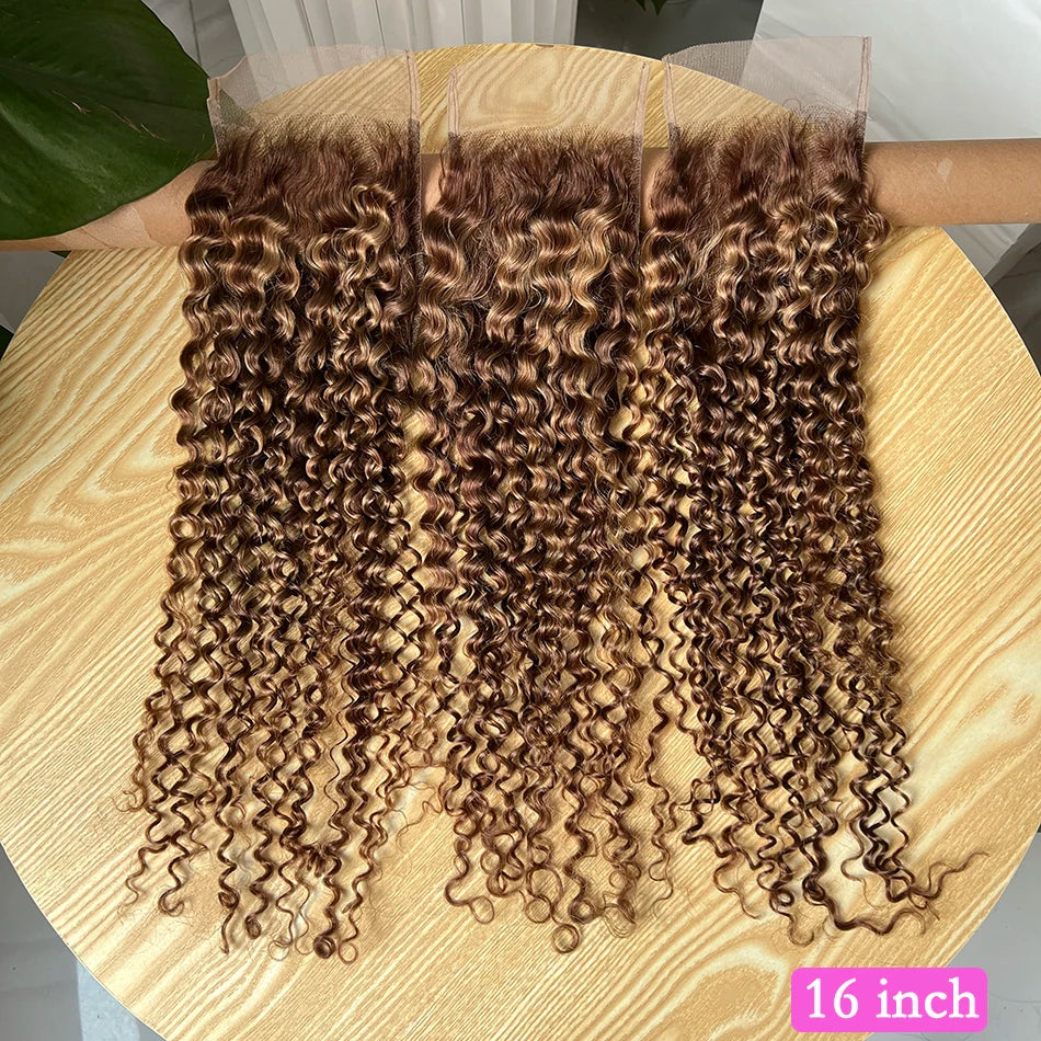 P4/27 Color 4x6 Transparent Lace Closure Deep Curly Highlight Deep Parting Melt Skin Invisible Lace Raw Virgin Curly Human Hair
