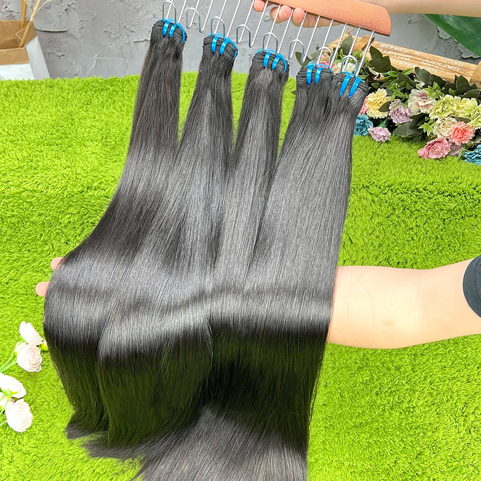 18A Bone Straight Double Drawn 100% Human Hair Bundles Weave Raw Virgin Hair Extensions #1B Natural Black Color Can Bleach #613