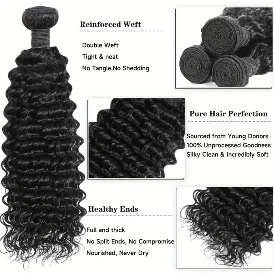 Deep Wave Brazilian Hair Bundles — Remy Human Hair, 28–30 Inch