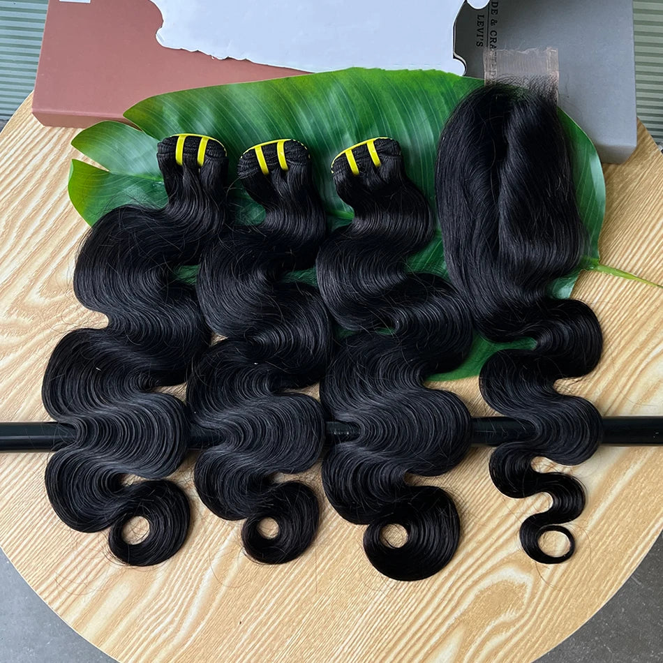 Body Wave Human Hair Bundles With 2x6 Real HD Lace Closure Natural Color 100% Raw Virgin Human Hair Weave Extensions For Women