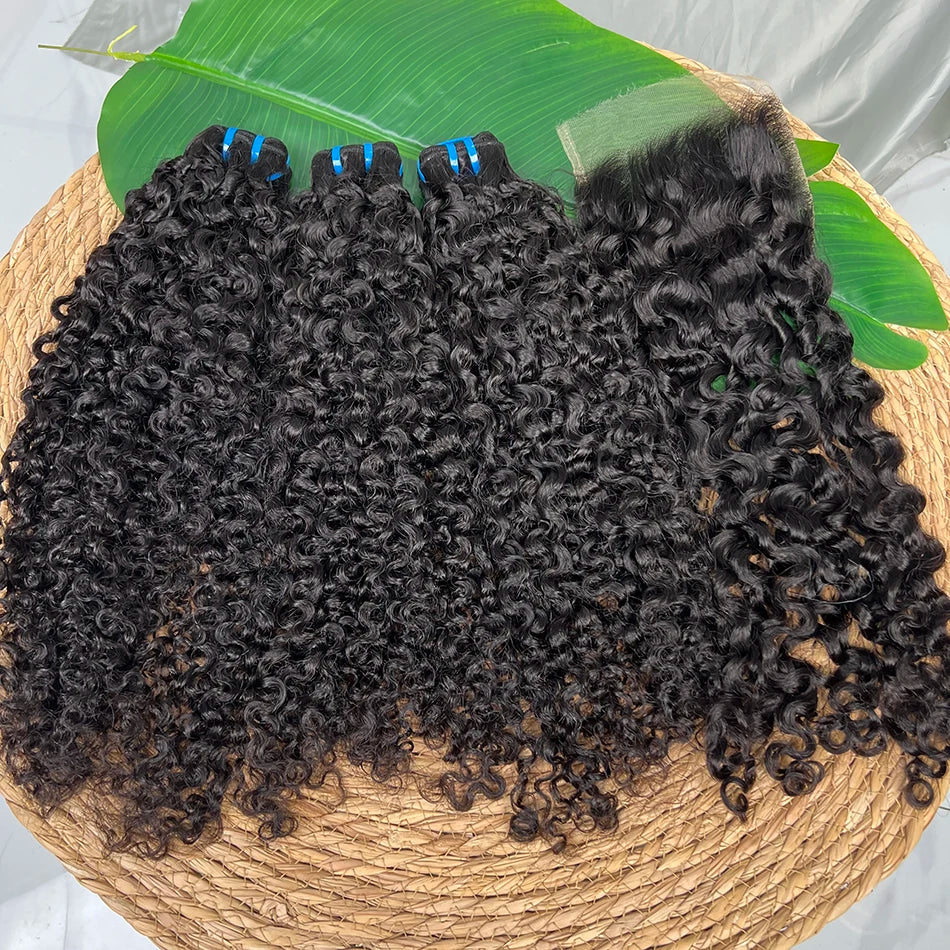 18A Burmese Curly Human Hair Bundles With 5x5 HD Lace Closure Invisible Melted All Color Skins #1B Color Hair Weave Extensions