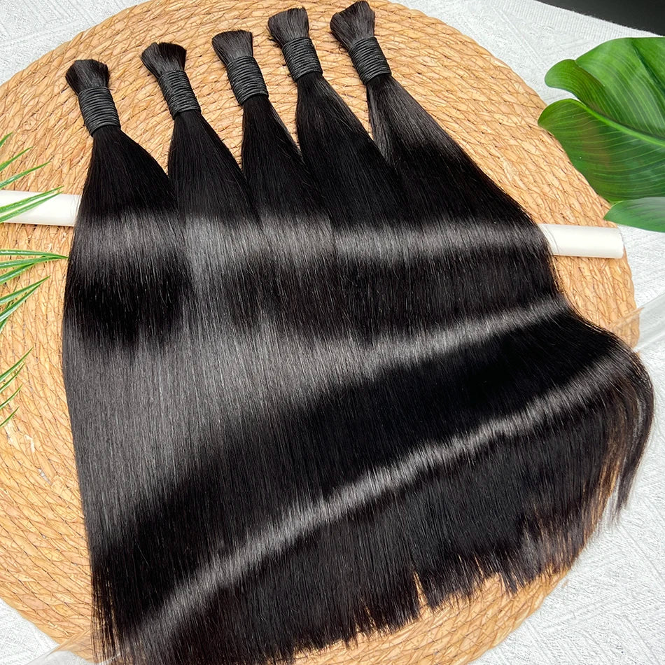 Straight Hair Bulk Braids Human Hair 100% Unprocessed Raw Virgin Human Hair No Weft For Braiding #1B Natural Black Color Hair