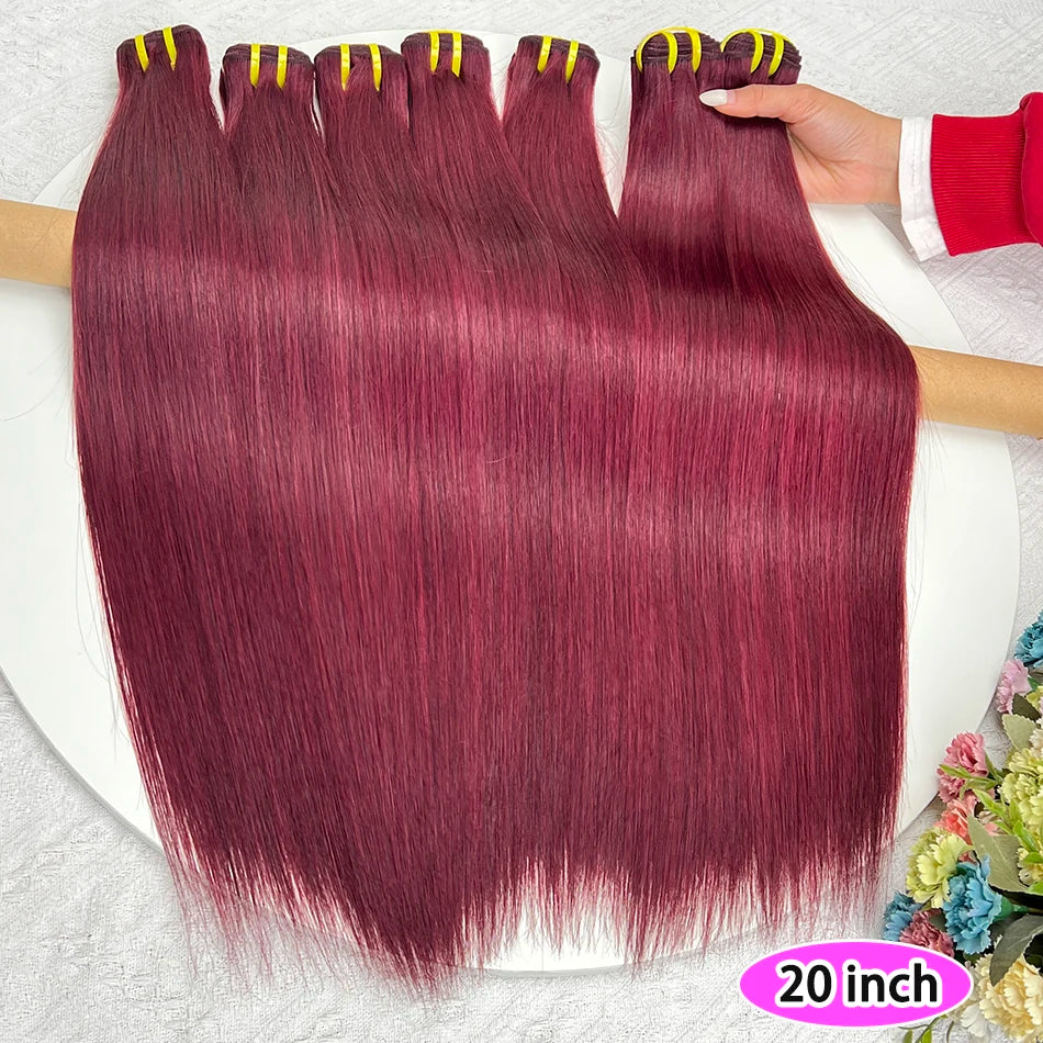 Straight #99j Burgundy Human Hair Bundles Red Colored Vietnamese 100 Grams 100% Raw Virgin Wavy Human Hair Weave Extensions