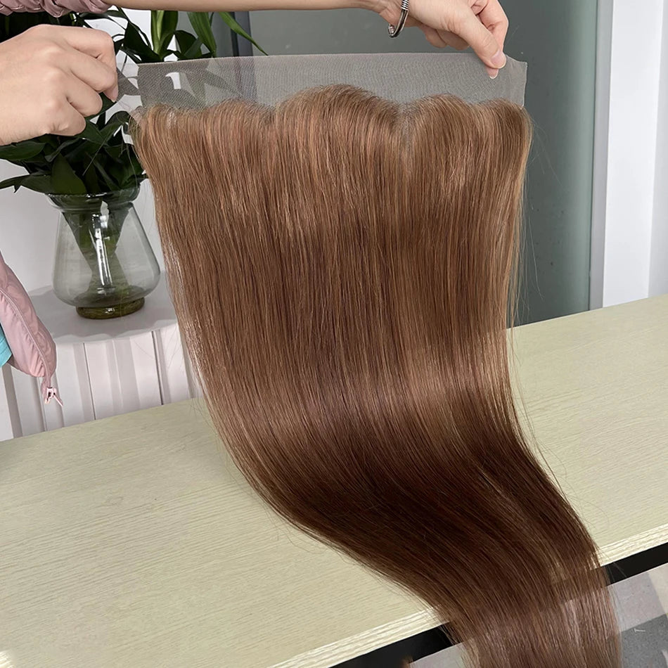 #4 Brown Color 13x4 Lace Frontal Straight Human Hair Melt Skin Invisible Transparent Lace Pre-Plucked Bleached Knots For Women