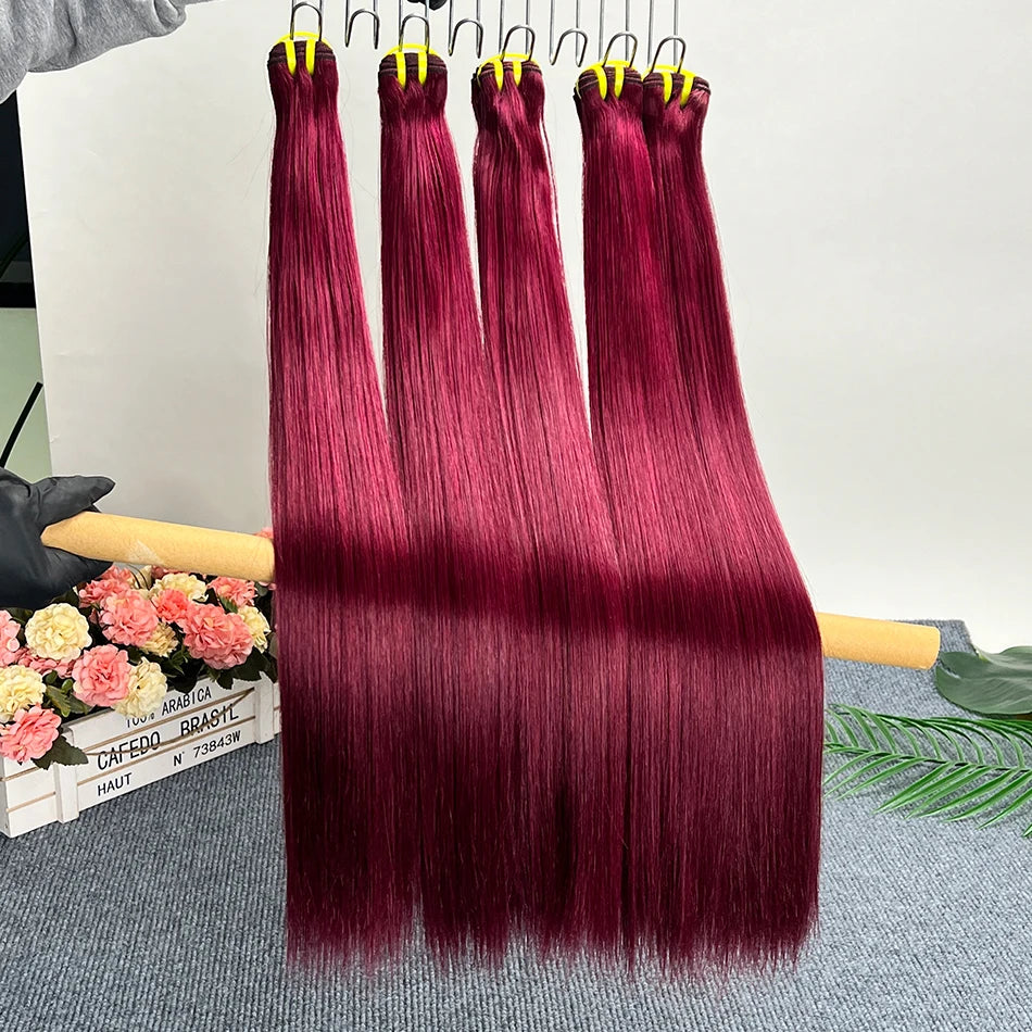 #99j Color Double Drawn Straight Burgundy Human Hair Bundles 100% Virgin Hair Weave Extensions 18-26 Inches 1/2/3/4 Bundles