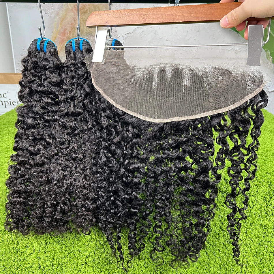 18A Burmese Curly Bundles With 13x4 HD Lace Frontal #1B Natural Color 100% Human Hair Weave Extensions And Closure Bundle Deal
