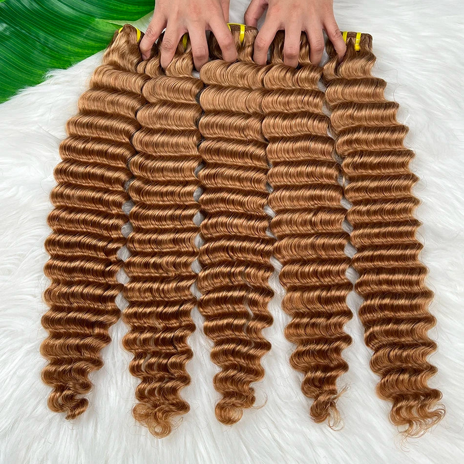 #30 Colored Deep Wave Bundles 100% Human Hair Double Weft 20-24 Inch Virgin Vietnamese Hair Weave Extensions 100 Grams For Women