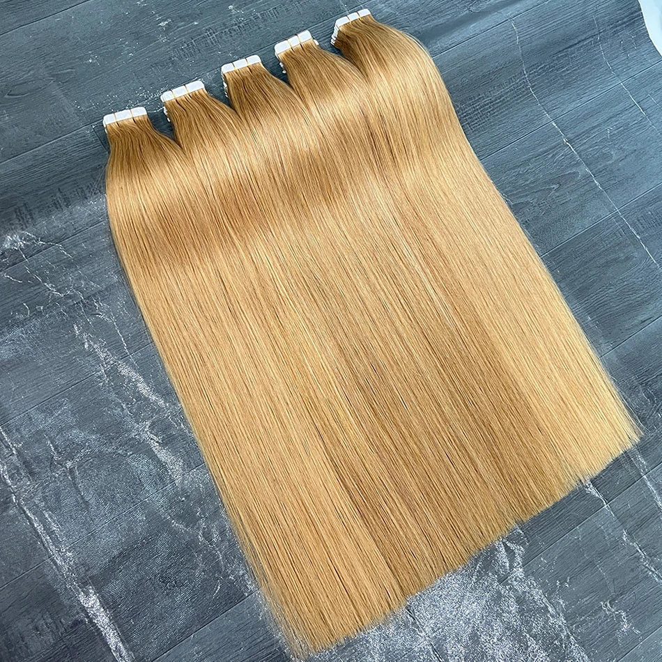 Straight #27 Colored Invisible PU Tape Ins 100% Human Hair Extensions Seamless PU Skin Weft Adhesives 100grams Tape-Ins Hair
