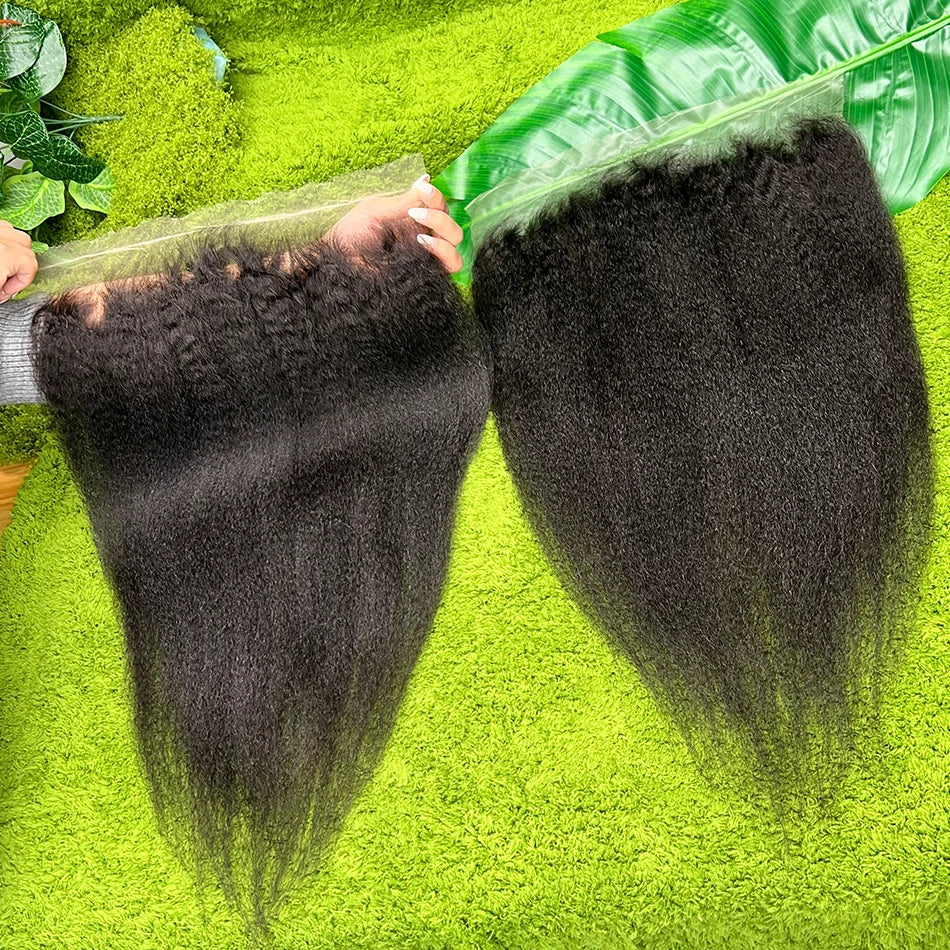 Kinky Straight 13x6 HD Lace Frontal 100% Human Hair #1B Natural Black Color Preplucked Bleached Knots Lace Vietnamese Hair