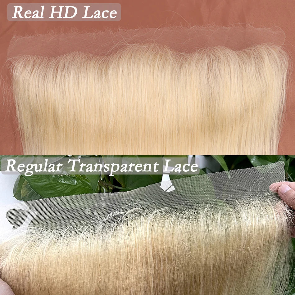 #613 Color Blonde 13x6 HD Lace Frontal Straight Real Human Hair Pre-Plucked Bleached Knots Melt Skin Invisible Lace For Women