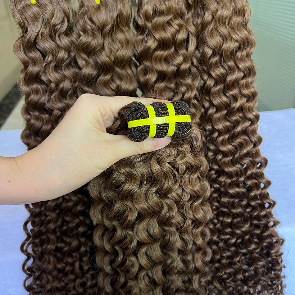 #8 Colored Deep Curly Human Hair Bundles 100% Raw Virgin Vietnamese Wavy Hair Weave Extensions 100grams/bundle 18-26 Inch