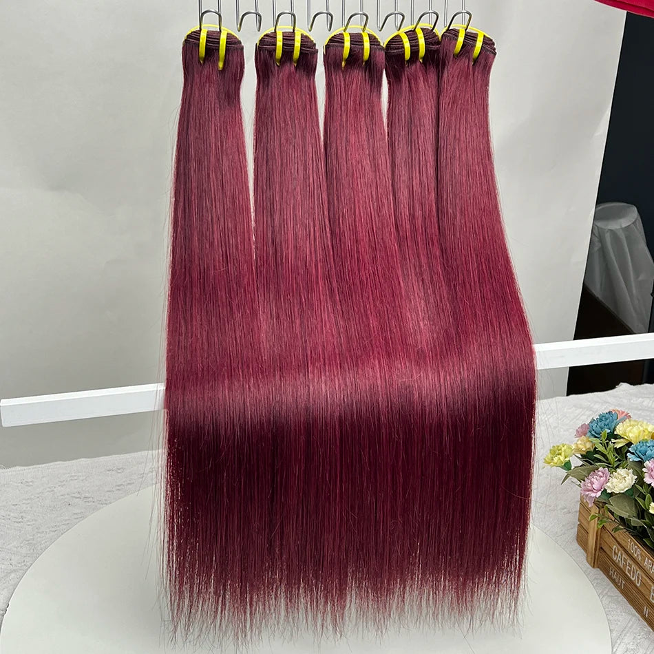 Straight #99j Burgundy Human Hair Bundles Red Colored Vietnamese 100 Grams 100% Raw Virgin Wavy Human Hair Weave Extensions