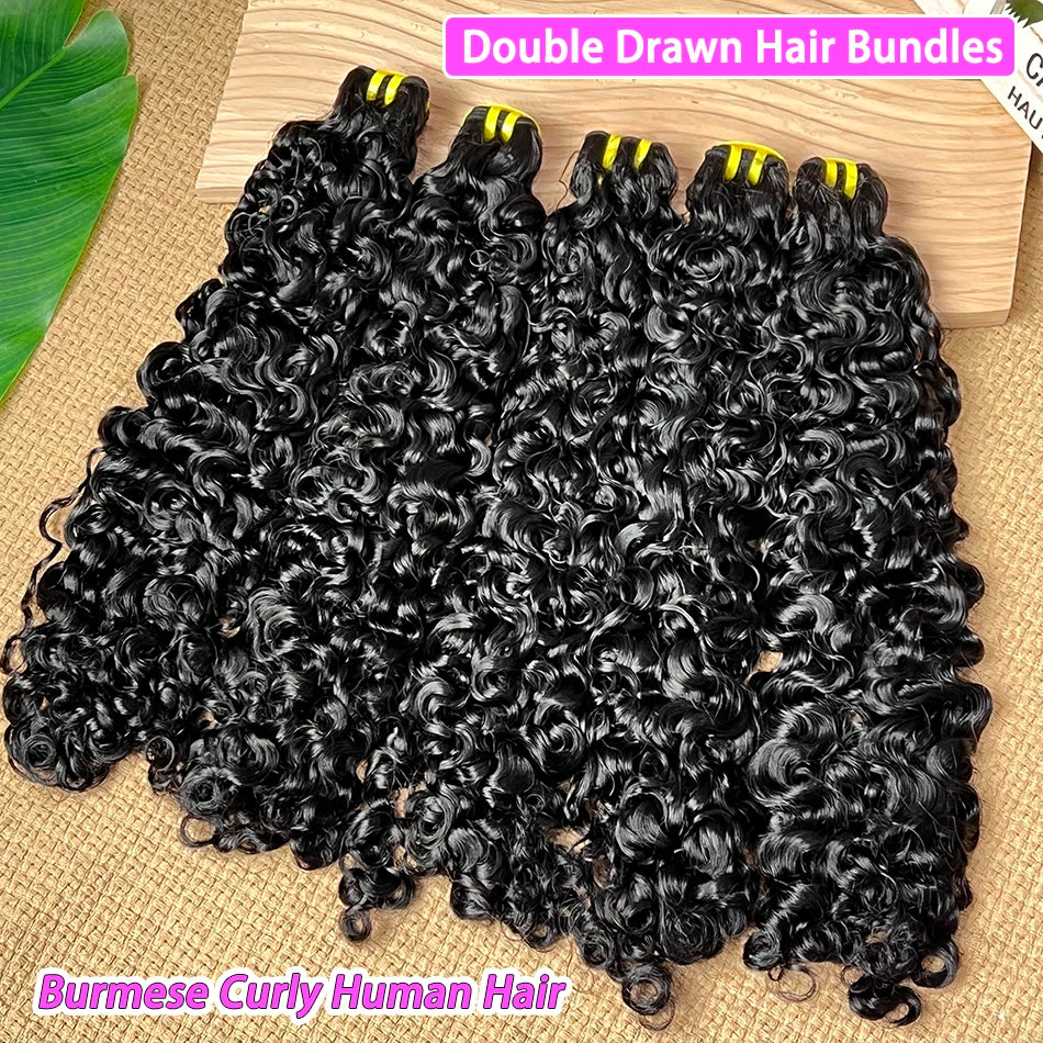 Double Drawn Burmese Curly Human Hair Bundles #1B Natural Color 100% Raw Virgin Vietnamese Hair Weave Extensions 1 2 3 4 PCS