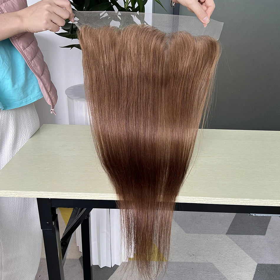 #4 Brown Color 13x4 Lace Frontal Straight Human Hair Melt Skin Invisible Transparent Lace Pre-Plucked Bleached Knots For Women