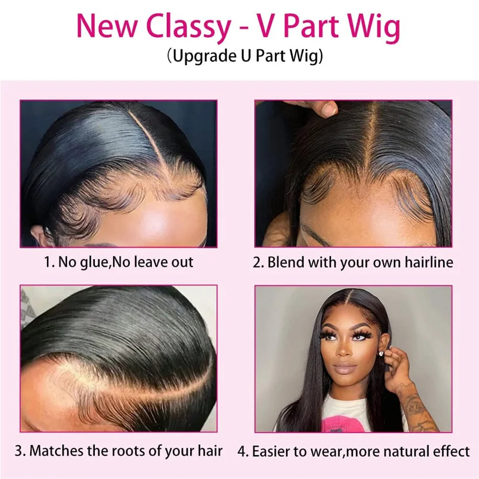 V-Part Bone Straight Wig — Full Machine Made, 180% Density