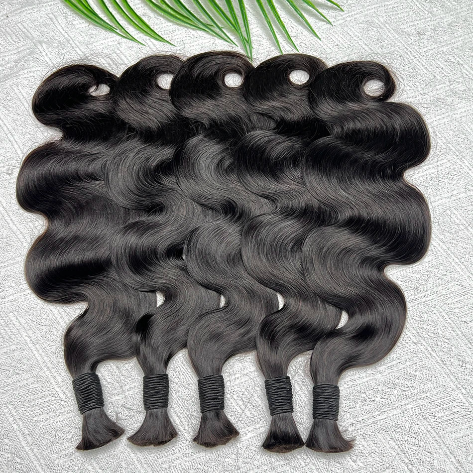 Body Wave Double Drawn Human Hair Bulk For Braiding Hair Extensions #1B Natural Black Color No Weft Raw Virgin Wavy Braids Hair
