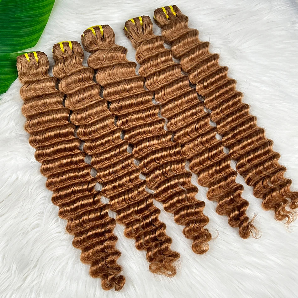 #30 Colored Deep Wave Bundles 100% Human Hair Double Weft 20-24 Inch Virgin Vietnamese Hair Weave Extensions 100 Grams For Women