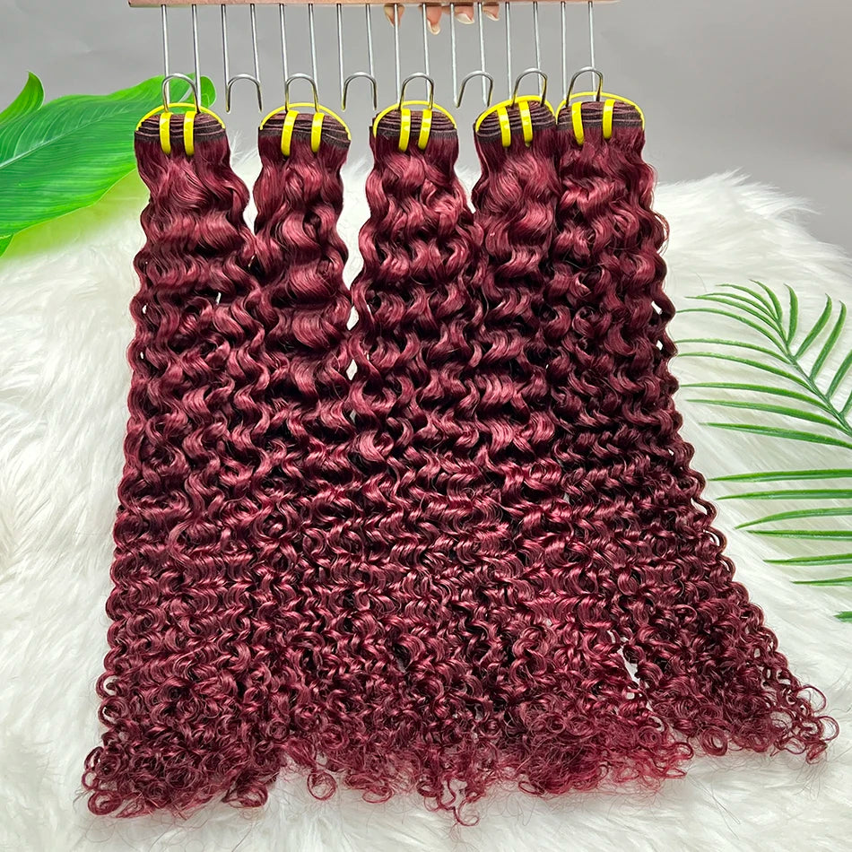 Deep Curly #99j Burgundy Colored Human Hair Bundles 100% Virgin Vietnamese Wavy Hair Weave Extensions 100grams/Bundle For Women