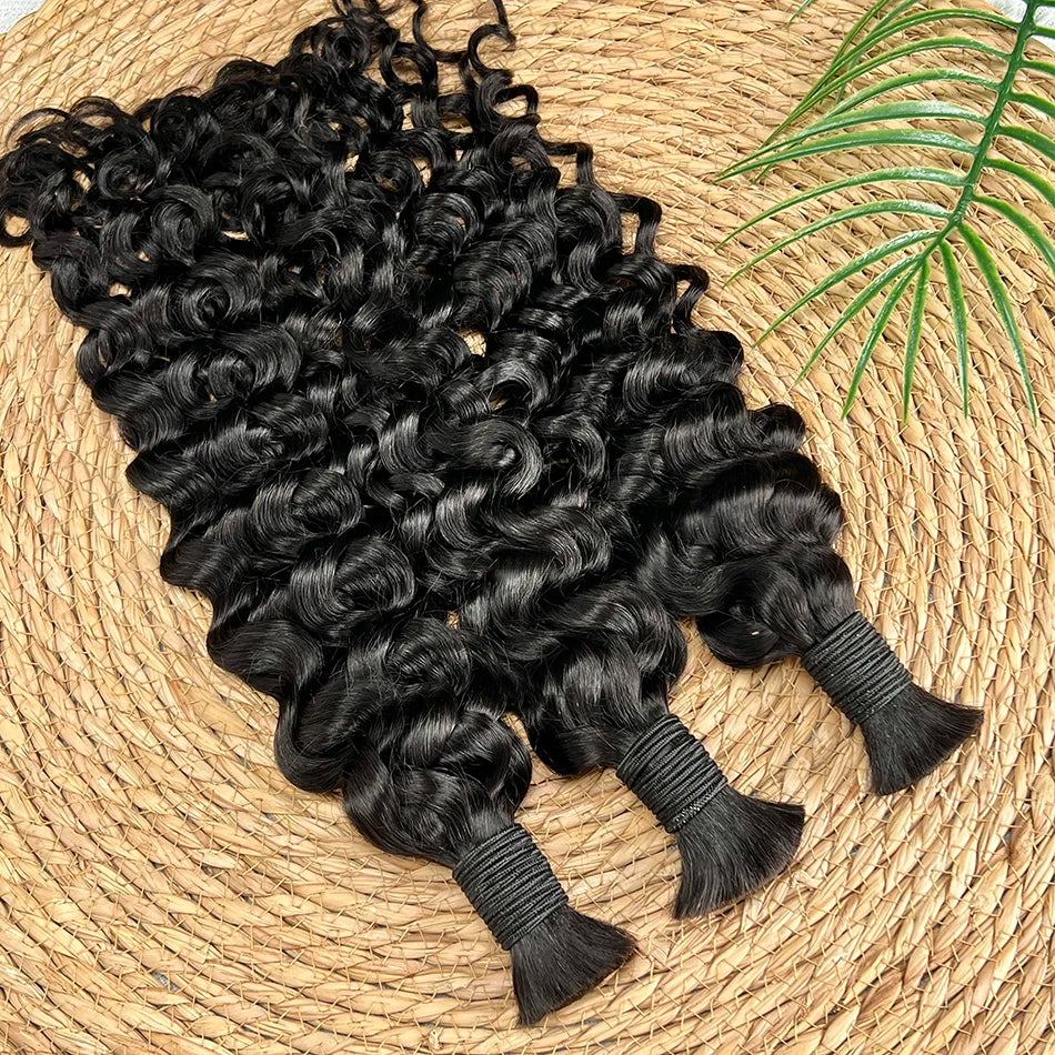 Water Wave Human Hair Bulk No Weft Braids Hair 100% Unprocessed Raw Virgin Human Hair For Braiding #1B Natural Black Color Hair